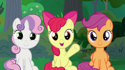 Size: 1920x1080 | Tagged: safe, derpibooru import, screencap, apple bloom, scootaloo, sweetie belle, the big mac question, adorabloom, cute, cutealoo, cutie mark crusaders, diasweetes