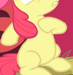 Size: 400x415 | Tagged: safe, derpibooru import, screencap, apple bloom, somepony to watch over me, belly, cropped, female, pictures of bellies, sitting, solo