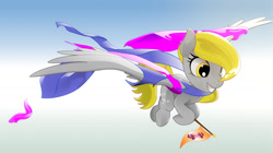 Size: 1440x807 | Tagged: safe, artist:aquilateagle, derpibooru import, derpy hooves, pegasus, 3d, fabric, female, flag, flying, silk, solo, vector
