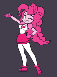 Size: 2600x3500 | Tagged: safe, artist:khuzang, derpibooru import, pinkie pie, equestria girls, cartoon network, clothes, commission, commissioner:imperfectxiii, cosplay, costume, crossover, female, grin, one eye closed, pinel, poofy hair, simple background, smiling, solo, spinel (steven universe), steven universe, steven universe: the movie, wink