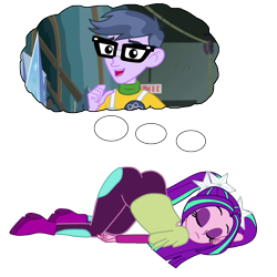 Size: 3000x3000 | Tagged: safe, artist:gmaplay, derpibooru import, aria blaze, microchips, equestria girls, ariachips, arse-ia blaze, ass, ass up, butt, dream bubble, female, male, shipping, simple background, sleeping, straight, transparent background