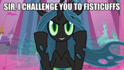 Size: 900x506 | Tagged: safe, derpibooru import, screencap, queen chrysalis, changeling, changeling queen, a canterlot wedding, animation error, caption, evil grin, female, grin, image macro, numbers, raised hooves, smiling, smiling at you, solo, text