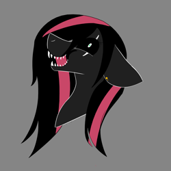 Size: 2449x2449 | Tagged: safe, artist:toptian, derpibooru import, oc, oc only, earth pony, pony, black sclera, bust, earth pony oc, eye scar, gray background, open mouth, scar, sharp teeth, simple background, solo, teeth