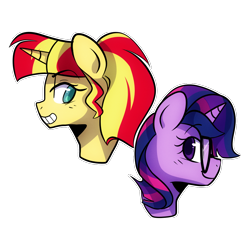 Size: 1000x1000 | Tagged: safe, artist:little-tweenframes, derpibooru import, sci-twi, sunset shimmer, twilight sparkle, pony, series:sciset diary, counterparts, deleted from derpibooru, female, lesbian, ponified, scitwishimmer, shipping, simple background, sunsetsparkle, transparent background, twilight's counterparts