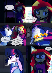 Size: 2000x2791 | Tagged: safe, alternate version, artist:little-tweenframes, derpibooru import, sci-twi, sunset shimmer, twilight sparkle, series:sciset diary, equestria girls, alternate universe, comic, crying, deleted from derpibooru, dialogue, female, food, glasses, lesbian, refrigerator, regret, santa beard, santa claus, scared, scene interpretation, scitwishimmer, screaming, shipping, slap, sunsetsparkle, vulgar, whip cream beard, whipped cream