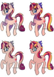 Size: 1400x2000 | Tagged: safe, artist:little-tweenframes, derpibooru import, sunset shimmer, twilight sparkle, oc, oc:radiant sunlight, pony, series:sciset diary, deleted from derpibooru, fusion, glasses, smiling