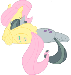 Size: 728x764 | Tagged: safe, artist:mogg, fluttershy, marble pie, earth pony, pegasus, pony, /mlp/, cuddling, cute, drawthread, duo female, facing away, female, gray background, intertwined tails, mare, requested art, transparent background, wings