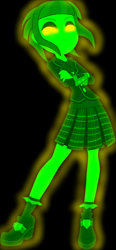 Size: 1024x2214 | Tagged: safe, artist:mellow91, artist:owlisun, derpibooru import, edit, sunny flare, oc, oc:the supreme being, equestria girls, friendship games, black background, bowtie, clothes, crossed arms, crystal prep academy, crystal prep academy uniform, female, glowing eyes, golden eyes, pleated skirt, possessed, school uniform, simple background, skirt, socks, vector, vector edit