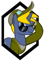 Size: 839x1105 | Tagged: safe, artist:thunder-blur, derpibooru import, oc, oc only, oc:cobalt crescent, pony, unicorn, cap, clothes, commission, hat, horn, looking at you, male, simple background, smiling, solo, stallion, sunglasses, transparent background, unicorn oc, ych result, your character here