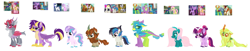 Size: 3476x716 | Tagged: safe, artist:unoriginai, derpibooru import, autumn blaze, bori the reindeer, dj pon-3, fluttershy, gallus, pharynx, prince rutherford, shining armor, silver spoon, songbird serenade, spike, thorax, twilight sparkle, twilight sparkle (alicorn), vinyl scratch, zecora, oc, alicorn, changepony, deer, deer pony, dragon, hippogriff, hybrid, original species, pegasus, pony, unicorn, my little pony: the movie, crack ship offspring, crack shipping, cute, interspecies offspring, magical gay spawn, magical lesbian spawn, magical threesome spawn, offspring, older, older spike, parent:autumn blaze, parent:bori the reindeer, parent:diamond tiara, parent:fluttershy, parent:gallus, parent:pharynx, parent:prince rutherford, parent:shining armor, parent:songbird serenade, parent:spike, parent:thorax, parent:twilight sparkle, parent:vinyl scratch, parent:zecora, shipping, simple background, white background, winged spike