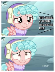 Size: 2522x3326 | Tagged: safe, derpibooru import, edit, edited screencap, screencap, cozy glow, pegasus, pony, frenemies (episode), cozy glow is best facemaker, shrunken pupils, spongebob squarepants