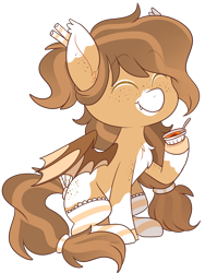 Size: 1876x2496 | Tagged: safe, artist:jetjetj, derpibooru import, part of a set, oc, oc only, oc:creme brulee, bat pony, pony, clothes, commission, eyes closed, female, mare, simple background, smiling, socks, solo, striped socks, transparent background, ych result