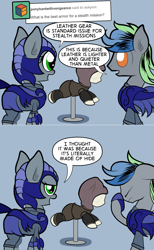 Size: 1280x2076 | Tagged: safe, artist:wadusher0, derpibooru import, oc, oc:pun, oc:westwood, earth pony, pony, armor, facehoof, mannequin, night guard armor, pun