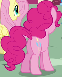 Size: 281x349 | Tagged: safe, derpibooru import, screencap, pinkie pie, earth pony, pegasus, pony, testing testing 1-2-3, balloonbutt, butt, cropped, female, mare, plot