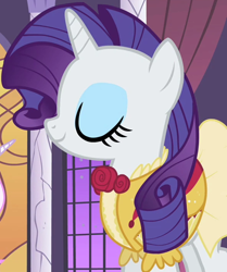 Size: 1036x1237 | Tagged: safe, derpibooru import, screencap, rarity, pony, unicorn, sweet and elite, clothes, cropped, dress, eyeshadow, female, makeup, mare, outfit catalog, solo