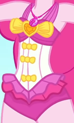 Size: 762x1269 | Tagged: safe, derpibooru import, screencap, pinkie pie, better together, equestria girls, forgotten friendship, boobshot, breasts, clothes, cropped, female, frilled swimsuit, geode of sugar bombs, jewelry, magical geodes, necklace, sleeveless, solo, swimsuit