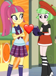 Size: 859x1158 | Tagged: safe, derpibooru import, screencap, drama letter, sour sweet, watermelody, equestria girls, background human, canterlot high, clothes, crystal prep academy uniform, female, heart, school uniform, shipping, shipping domino, sourmelody