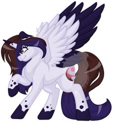 Size: 1080x1143 | Tagged: safe, artist:silentwolf-oficial, derpibooru import, oc, oc only, alicorn, pony, alicorn oc, eyelashes, horn, simple background, smiling, socks (coat marking), solo, transparent background, two toned wings, wings