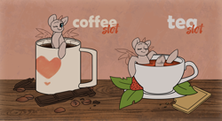 Size: 2654x1458 | Tagged: safe, artist:klooda, derpibooru import, pony, advertisement, chocolate, coffee, coffee mug, commission, cookie, cup, cute, digital art, eyes closed, female, food, generic pony, heart, leaves, looking at you, mare, mug, one eye closed, slots, smiling, smiling at you, strawberry, swimming, table, tea, teacup, text, wink, ych example, ych sketch, your character here