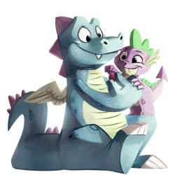 Size: 1280x1280 | Tagged: safe, artist:sifyro art, derpibooru import, spike, dragon, baby, baby dragon, berry, crossover, cute, dragon tales, duo, duo male, male, ord, simple background, smiling, spikabetes, white background, wingless spike