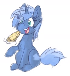 Size: 1431x1549 | Tagged: safe, artist:littleblackraencloud, derpibooru import, oc, oc only, oc:paamayim nekudotayim, pony, unicorn, eating, eyes on the prize, female, food, hawaiian pizza, magic, open mouth, patreon, patreon reward, pizza, raised hoof, raised leg, simple background, sitting, solo, solo female, telekinesis, white background