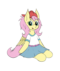 Size: 2008x2400 | Tagged: safe, artist:wapamario63, fluttershy, pegasus, pony, 90s grunge fluttershy, alternate hairstyle, alternate manestyle, backwards ballcap, cap, clothes, female, gameloft, gameloft interpretation, hat, looking at you, mare, shirt, simple background, sitting, skirt, solo, transparent background