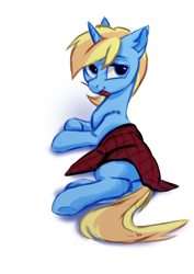 Size: 2480x3508 | Tagged: safe, artist:bloonya, derpibooru import, oc, oc only, oc:skydreams, pony, unicorn, female, flannel, looking at you, mare, screwdriver, simple background, white background