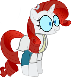 Size: 1280x1394 | Tagged: safe, derpibooru import, rarity, pony, unicorn, clothes, crossover, female, glasses, johnny test, lab coat, mary test, simple background, solo, transparent background