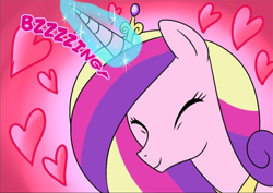 Size: 1460x1031 | Tagged: safe, artist:madmax, derpibooru import, princess cadance, alicorn, pony, comic, cropped, eyes closed, female, heart, kissing, love spell, mare, smiling