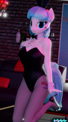 Size: 2160x3840 | Tagged: safe, artist:whackysquire, derpibooru import, coco pommel, anthro, earth pony, plantigrade anthro, 3d, bowtie, breasts, bunny suit, clothes, coco puffs, cuffs (clothes), female, fishnet pantyhose, fishnets, hand on chest, high heels, leotard, looking at you, mare, shoes, solo