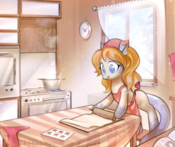 Size: 3240x2731 | Tagged: safe, artist:mirroredsea, derpibooru import, oc, oc only, oc:marina, original species, apron, baking, clothes, commission, female, kitchen, rolling pin, solo