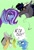 Size: 1280x1863 | Tagged: safe, artist:d3pressedr4inbow, derpibooru import, discord, trixie, oc, oc:finale cake, oc:kairos, draconequus, hybrid, pony, unicorn, ..., annoyed, blushing, bust, cheering, draconequus oc, female, green background, interspecies offspring, magical lesbian spawn, male, oc x oc, offspring, parent:discord, parent:starlight glimmer, parent:trixie, parent:twilight sparkle, parents:discolight, parents:startrix, shipping, simple background, speech bubble, straight