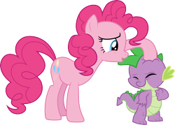 Size: 4188x3000 | Tagged: safe, artist:cloudyglow, derpibooru import, pinkie pie, spike, dragon, earth pony, pony, owl's well that ends well, .ai available, absurd resolution, cute, duo, eyes closed, female, male, mare, petting, simple background, smiling, spikabetes, transparent background, vector