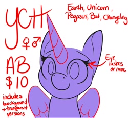 Size: 1300x1200 | Tagged: safe, artist:inkynotebook, derpibooru import, oc, oc only, alicorn, pony, alicorn oc, bald, bust, commission, horn, smiling, solo, wings, your character here