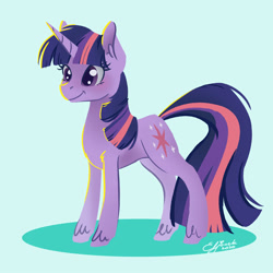 Size: 2000x2000 | Tagged: safe, artist:eljonek, derpibooru import, twilight sparkle, unicorn twilight, pony, unicorn, blue background, ear fluff, female, high res, mare, simple background, solo, unshorn fetlocks