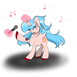 Size: 1000x1000 | Tagged: safe, artist:kaggy009, derpibooru import, oc, pony, unicorn, ask peppermint pattie, female, happy, magic, mare, microphone, solo