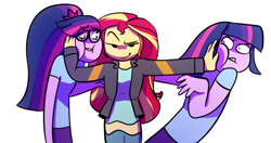 Size: 640x337 | Tagged: safe, artist:little-tweenframes, derpibooru import, sci-twi, sunset shimmer, twilight sparkle, series:sciset diary, equestria girls, deleted from derpibooru, draw the squad, female, lesbian, scitwishimmer, shipping, shipping denied, simple background, smiling, sunset twiangle, sunsetsparkle, twolight