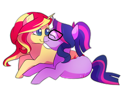 2670862 - safe, artist:sidruni, twilight sparkle, pony, unicorn, blushing,  crossover, crossover shipping, cute, duo, duo male and female, female,  floating heart, heart, lb&scr e2 class steam locomotive, locomotive, male,  mare, pink background
