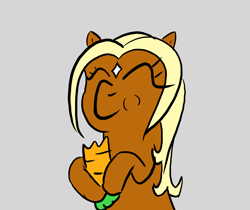 Size: 3000x2514 | Tagged: artist needed, safe, verity, earth pony, pony, art pack:marenheit 451 post-pack, carrot, eating, eyes closed, female, food, hoof hold, simple background, smiling, solo