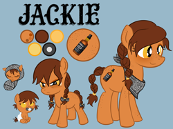 Size: 1280x959 | Tagged: safe, artist:ask-ember-quill, derpibooru import, oc, oc only, oc:jackie, earth pony, pony, age progression, alcohol, baby, baby pony, braid, earth pony oc, female, filly, mare, neckerchief, smiling, whiskey