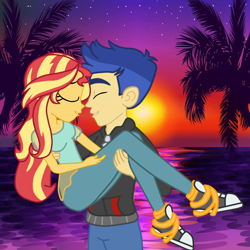 Size: 1200x1200 | Tagged: safe, artist:3d4d, derpibooru import, flash sentry, sunset shimmer, equestria girls, beach, converse, female, flashimmer, male, shipping, shoes, straight, sunset