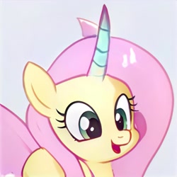 Size: 1024x1024 | Tagged: safe, artist:thisponydoesnotexist, derpibooru import, pony, curved horn, cute, female, horn, mare, neural network, not fluttershy, smiling