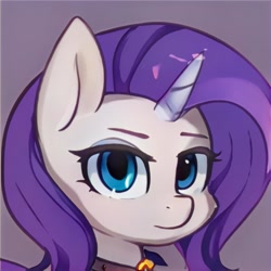 Size: 1024x1024 | Tagged: safe, artist:thisponydoesnotexist, derpibooru import, artificial intelligence, collar, eyebrows, looking at you, neural network, not fluttershy, not rarity, purple mane, transparent horn, white coat