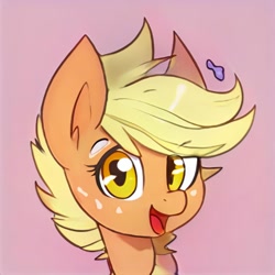 Size: 1024x1024 | Tagged: safe, artist:thisponydoesnotexist, derpibooru import, coat markings, floating blob, freckles, golden eyes, looking at you, neural network, not applejack, short mane, smiling