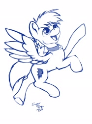 Size: 1535x2048 | Tagged: safe, artist:btbunny, derpibooru import, oc, oc:superponybolt, pegasus, monochrome, pegasus oc, simple background, wings