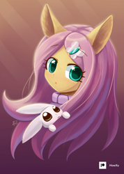 Size: 1000x1407 | Tagged: safe, artist:howxu, derpibooru import, angel bunny, fluttershy, pegasus, pony, cute, looking at you, open mouth, shyabetes