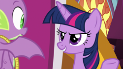 Size: 1920x1080 | Tagged: safe, derpibooru import, screencap, spike, twilight sparkle, twilight sparkle (alicorn), alicorn, dragon, the ending of the end, measuring tape, throne, winged spike