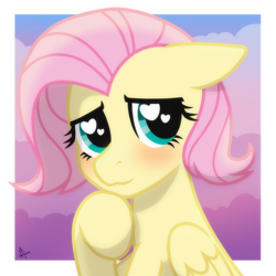 Size: 2048x2048 | Tagged: safe, artist:whitequartztheartist, derpibooru import, fluttershy, pegasus, pony, blushing, cute, heart, heart eyes, short hair, solo, wingding eyes