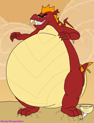 Size: 981x1280 | Tagged: safe, artist:borry-fat-panther, derpibooru import, garble, dragon, belly, bhm, big belly, fat, garblob, giant dragon, huge belly, impossibly large belly, macro, male, morbidly obese, obese, sharp teeth, solo, super mario bros. super show, super sushi, teeth