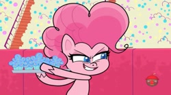 Size: 1669x933 | Tagged: safe, derpibooru import, screencap, pinkie pie, earth pony, pony, my little pony: pony life, the great collide, spoiler:pony life s01e45, cupcake, food, solo